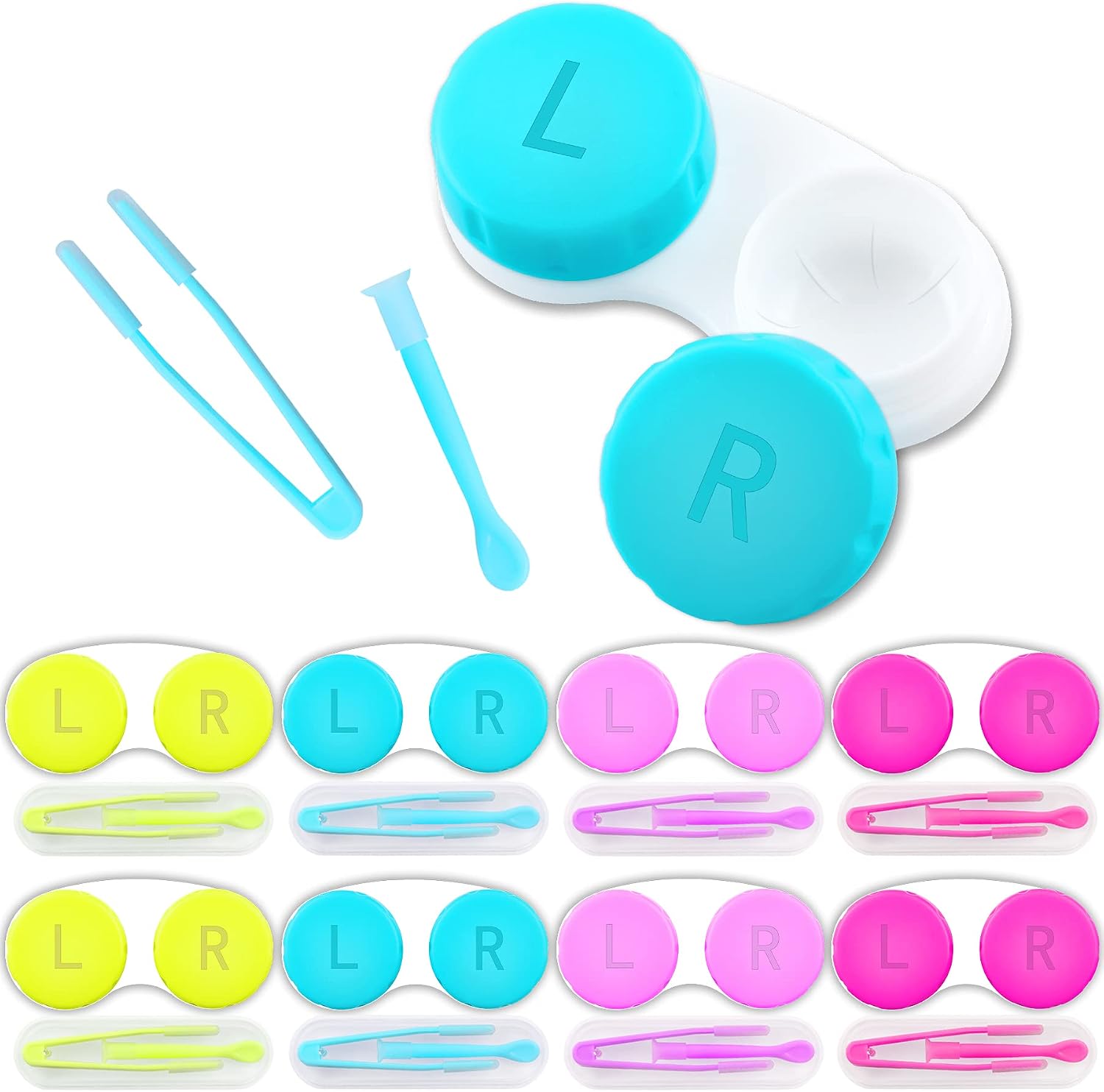 VOCOOL 16 Pcs Portable Contact Lens Tools Set, Inserter/Remover and Tweezer with Soft Tip Mini Eye Contact Case Box for Travel