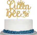Gold Glitter Queen Bee Cake Topper - Mothers Birthday Cake Topper - Happy Bee Day, Bumble Bee Birthday Party Decorations