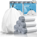 120 Counts 1.6 Gallon Mini Drawstring Trash Bags, Small Garbage Bags by KSSKSS, Code a fit 4.5-8 Liter, 1.2-2 Gal, White Trash Bin Liners for Home Office Kitchen Bathroom Bedroom