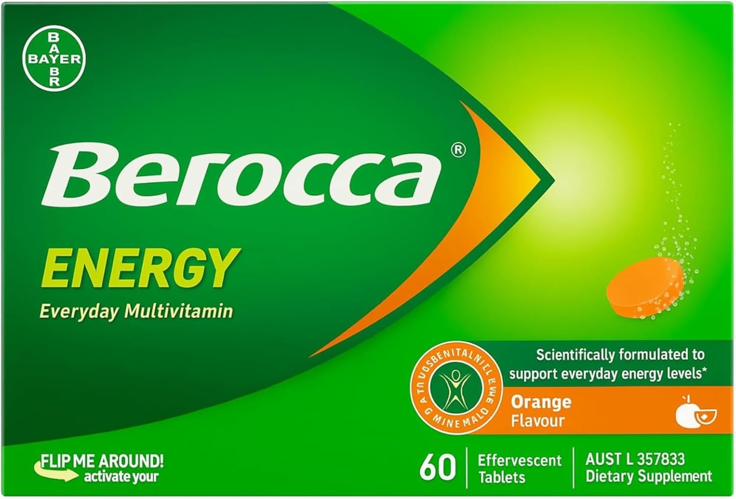 Berocca Energy Vitamin B & C Orange Flavour Effervescent Tablets 60 Pack
