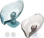 2 Pack Bar Soap Dish Self Draining Soap Holder with Drain for Shower Leaf Shape Soap Holder Sponge Container with Suction Cup for Bathroom Kitchen (Blue+ Gray)
