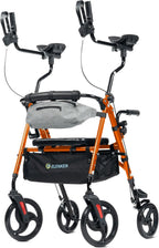 ELENKER Upright Rollator Walker, Stand Up Walkers for Seniors with Armrest, Front Pouch, 10”Wheels, Sponge Padded Seat and Backrest, Fully Adjustment Frame, Orange