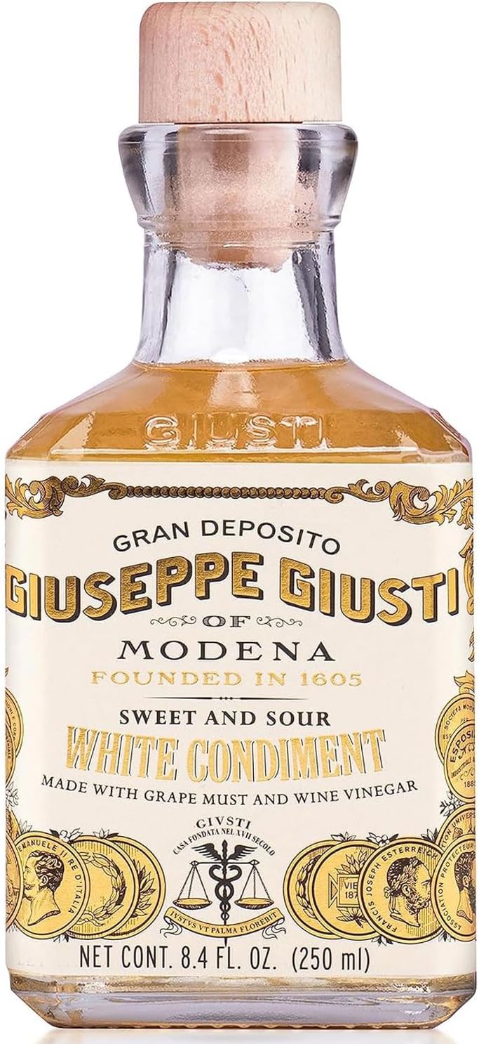 Giusti White Balsamic Vinegar Dressing – Condiment for Cooking and Finishing Dishes such as Salads, Vegetables, or Fish. Made in Italy with Balsamic Vinegar of Modena – 8.45 fl oz (250 ml) - Pack of 1