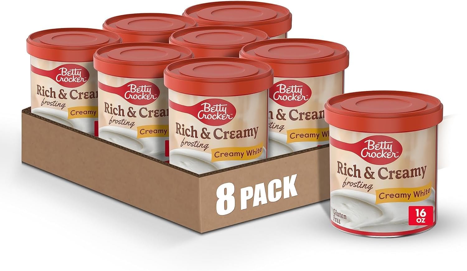 Betty Crocker Rich & Creamy Gluten Free Creamy White Frosting, 16 oz. (Pack of 8)