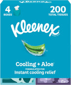 Kleenex Cooling + Aloe Facial Tissues, 4 Cube Boxes, 50 Tissues Per Box, 2-Ply