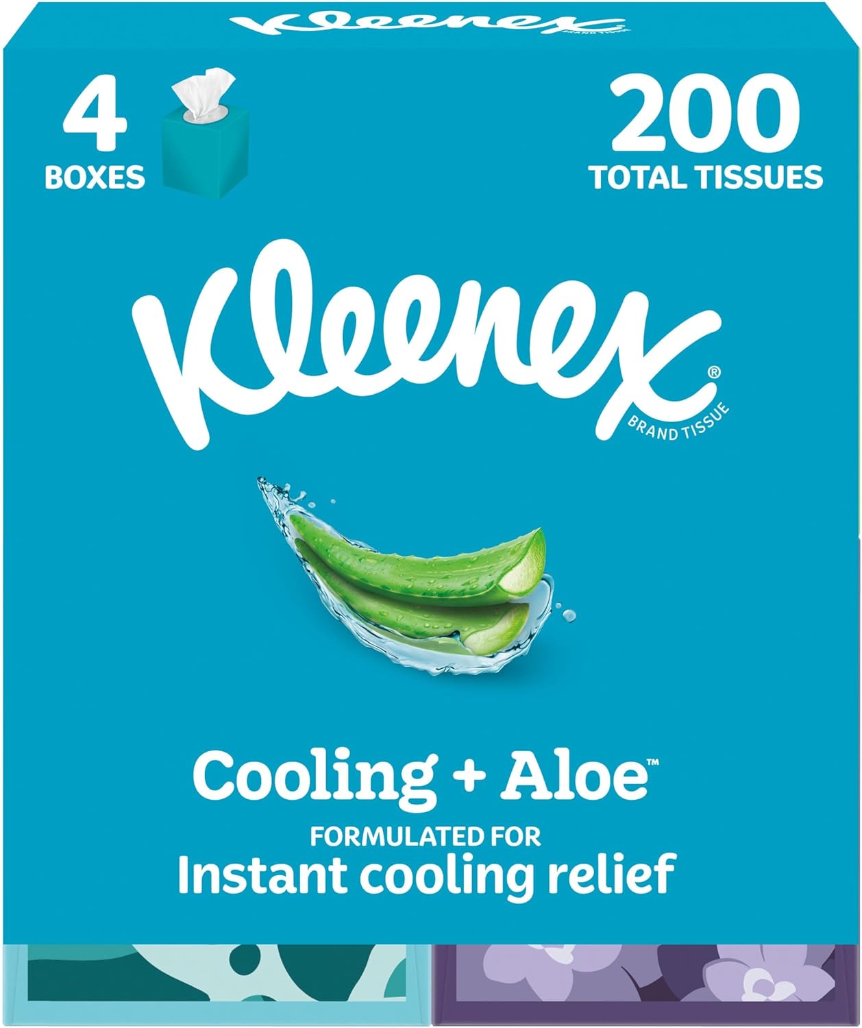Kleenex Cooling + Aloe Facial Tissues, 4 Cube Boxes, 50 Tissues Per Box, 2-Ply