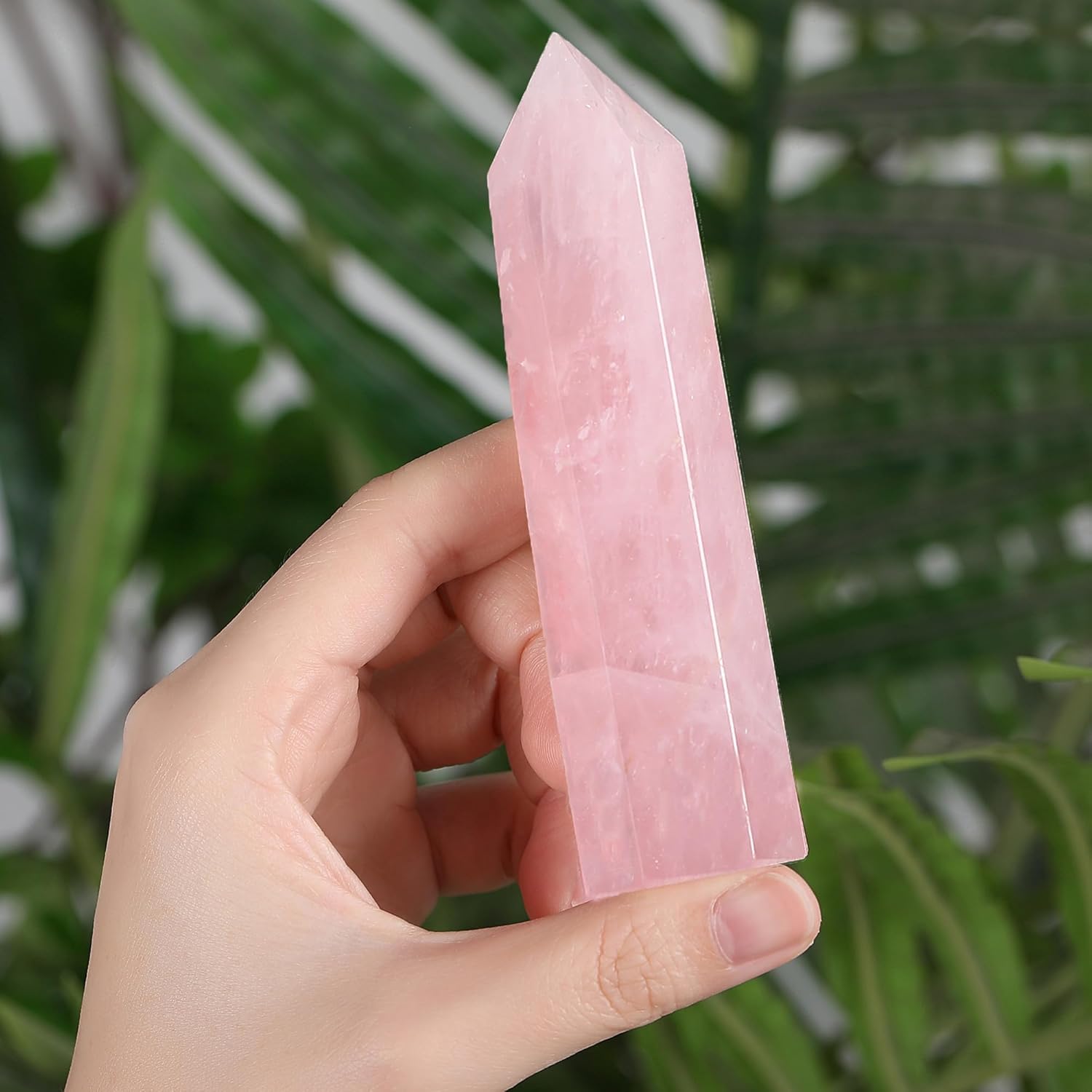 ZHIYUXI 3.7-4" Rose Quartz Crystals Pink Crystals Wand Cuarzo Rosa Crystal Rose Hexagonal Pointed Healing Crystals Tower Stone 1 Pc Reiki Energy Balancing Meditation Therapy Gemstones Decoration Gifts