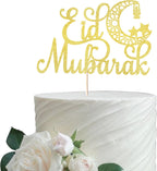 Rsstarxi 1 Pack Eid Mubarak Cake Topper Gold Glitter Moon Star Hajj Mubarak Eid Cake Picks Islamic Muslim Eid Mubarak Festival Ramadam Kareem Party Cake Decorations Supplies.