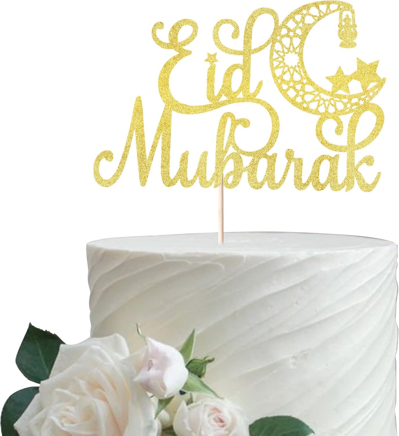 Rsstarxi 1 Pack Eid Mubarak Cake Topper Gold Glitter Moon Star Hajj Mubarak Eid Cake Picks Islamic Muslim Eid Mubarak Festival Ramadam Kareem Party Cake Decorations Supplies.
