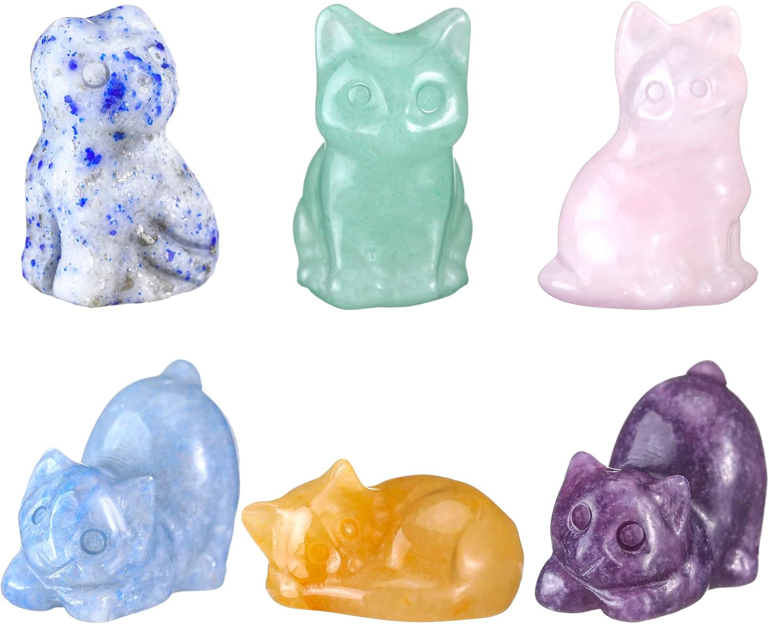 Yuntau 6 Pcs Crystal Cat Figurine Crystal Sleeping Cat Decor Animal Decoration Mini Kitten Ornament for Home Office Desk Decor Lucky Energy Reiki Statue Gift for Women Men
