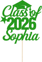 Personalized Graduation Cake Topper Class Of 2026 Cake Toppers Graduation Gifts Congrats Cake Topper Finish School Graduate Party Decor with Any Name (Green)