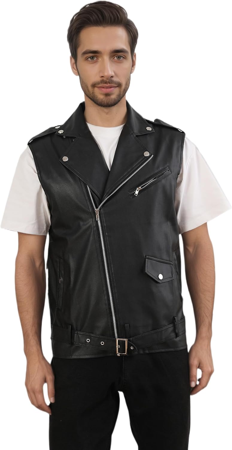 Idopy Classic Men`s Motorcycle Faux Leather Vest Riding Club Biker PU Sleeveless Jacket Waistcoat