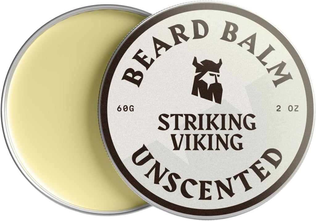 Striking Viking Beard Balm for Men - Unscented, 2 Ounces - Fragrance Free Care & Styling - Travel-Sized Beard Softener Balm with Aegan & Jojoba Oils