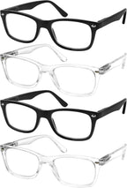 Success Eyewear Reading Glasses Set of 4 Black Quality Readers Spring Hinge Glasses for Reading for Men and Women