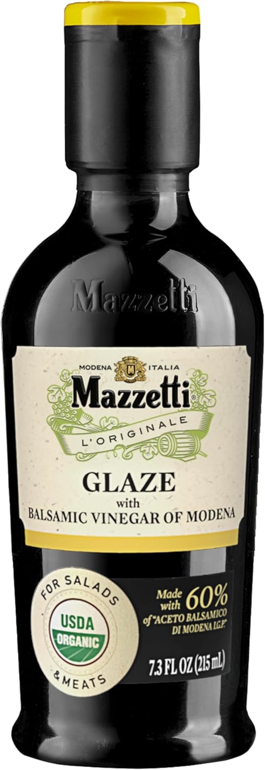 Mazzetti Organic Glaze Balsamic Vinegar of Modena PGI, 7.3 Fl Oz, Versatile, Thick & Tangy, Perfect for Drizzling, USDA Organic, Crafted in Italy