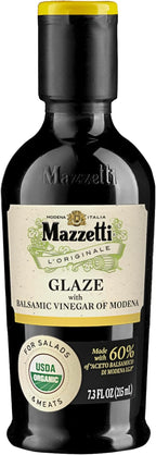 Mazzetti Organic Glaze Balsamic Vinegar of Modena PGI, 7.3 Fl Oz, Versatile, Thick & Tangy, Perfect for Drizzling, USDA Organic, Crafted in Italy