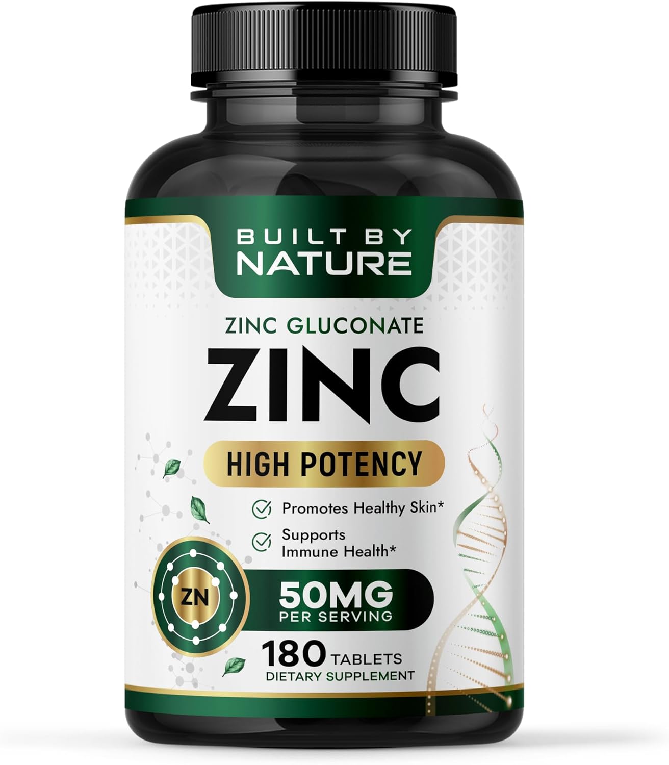 Built By Nature Zinc 50 mg – Zinc Gluconate for Highly-Absorbable Immune & Antioxidant Support – Promotes Skin, Eye & Immune Health – Non-GMO, Gluten-Free – 180 Tablets