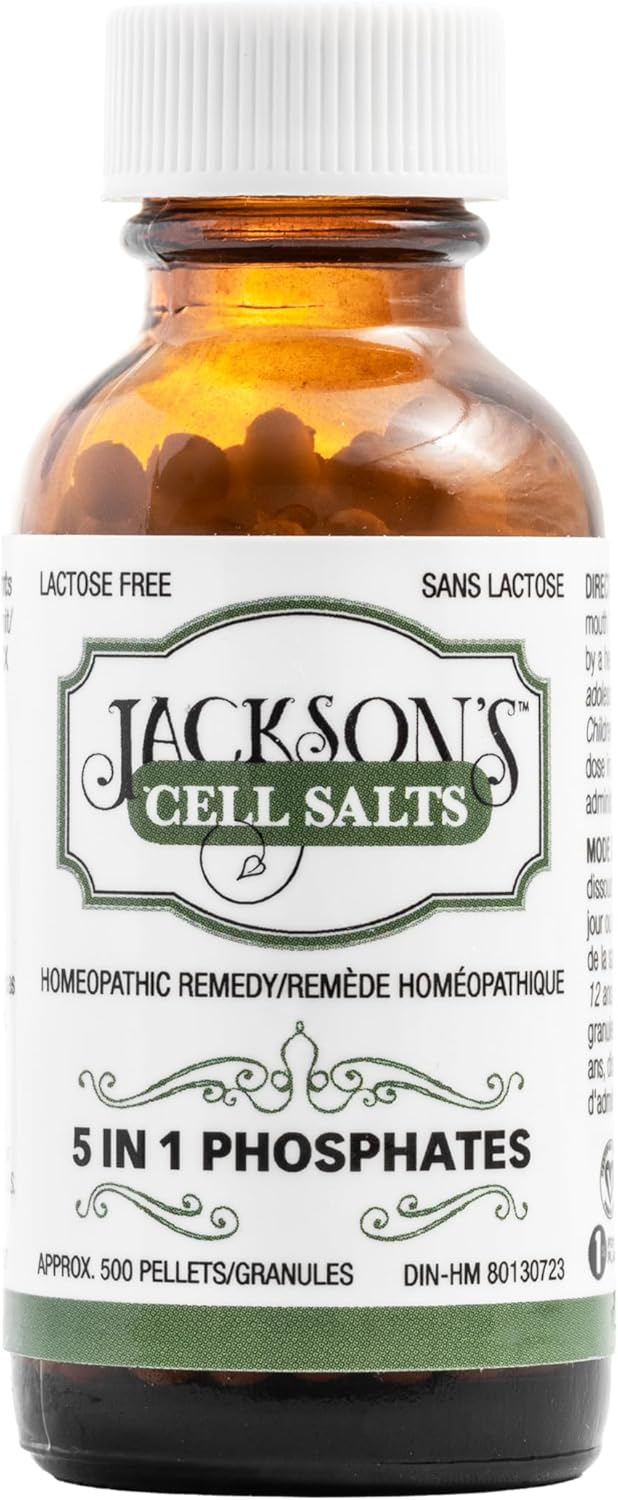 Jackson’s 5-in-1 Phosphates Cell Salt Combo – Calc phos 6X, Ferr phos 6X, Kali phos 6X, Mag phos 6X, NAT phos 6X in Equal Amounts – Certified Vegan, Lactose-Free Schuessler Salt (500 Pellet Bottle)
