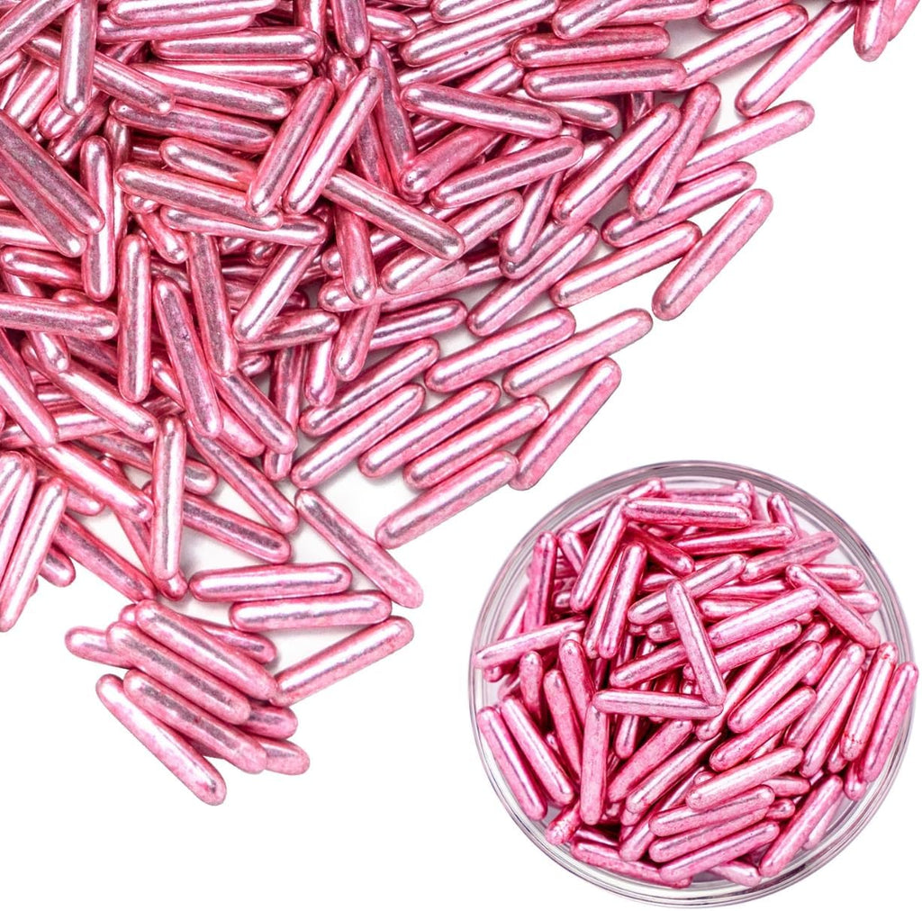 Rose Gold Rods Sprinkles, Edible Pearl Sprinkles for Cupcake Decorating, Donut, Cake Decorations, Wedding Party Valentines Easter Supplies, 120g/4.23oz