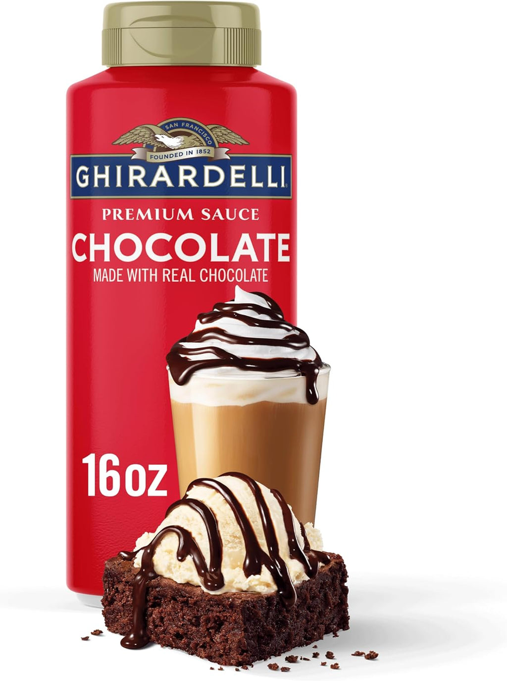 GHIRARDELLI Premium Dessert Sauce 16 oz Bottle, Chocolate – Rich Dessert & Coffee Topping Made with Real Chocolate