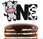 Black Glitter Cow One Cake Topper, Holy Cow I'm One Cake Décor, Cow Wild Animals Themed Baby's 1st Birthday Party Decorations Supplies