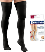 Truform 30-40 mmHg Compression Stockings for Men and Women, Thigh High Length, Dot-Top, Closed Toe, Black, Large