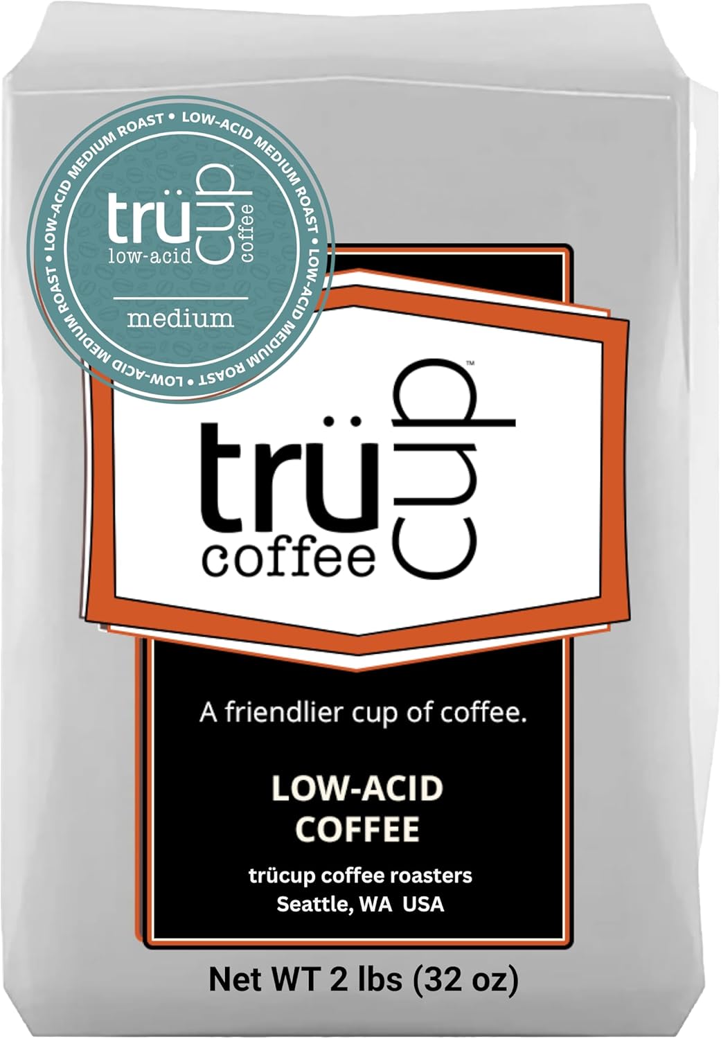 trücup Low Acid Coffee, Ground Coffee Medium Roast - Drip Grind 2 LB, Natural Water&Steam Process 60% Less Acid, Smooth Flavor, Stomach-Friendly Rich in Antioxidants