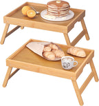 Fibogollo 2 Pack Bamboo Bed Tray Table with Folding Legs,Breakfast Trays,Serving Tray for Food and Snack,Laptop Trays for Working(Natural)