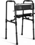 Walkers for Seniors with Seat, Portable Walker with Adjustable Height, 31.4-38.1 Inches, Mobility Aid for Adults, Elderly, and Handicapped, Foldable, Aluminum Frame with Storage Bag, Only 6.6LBS