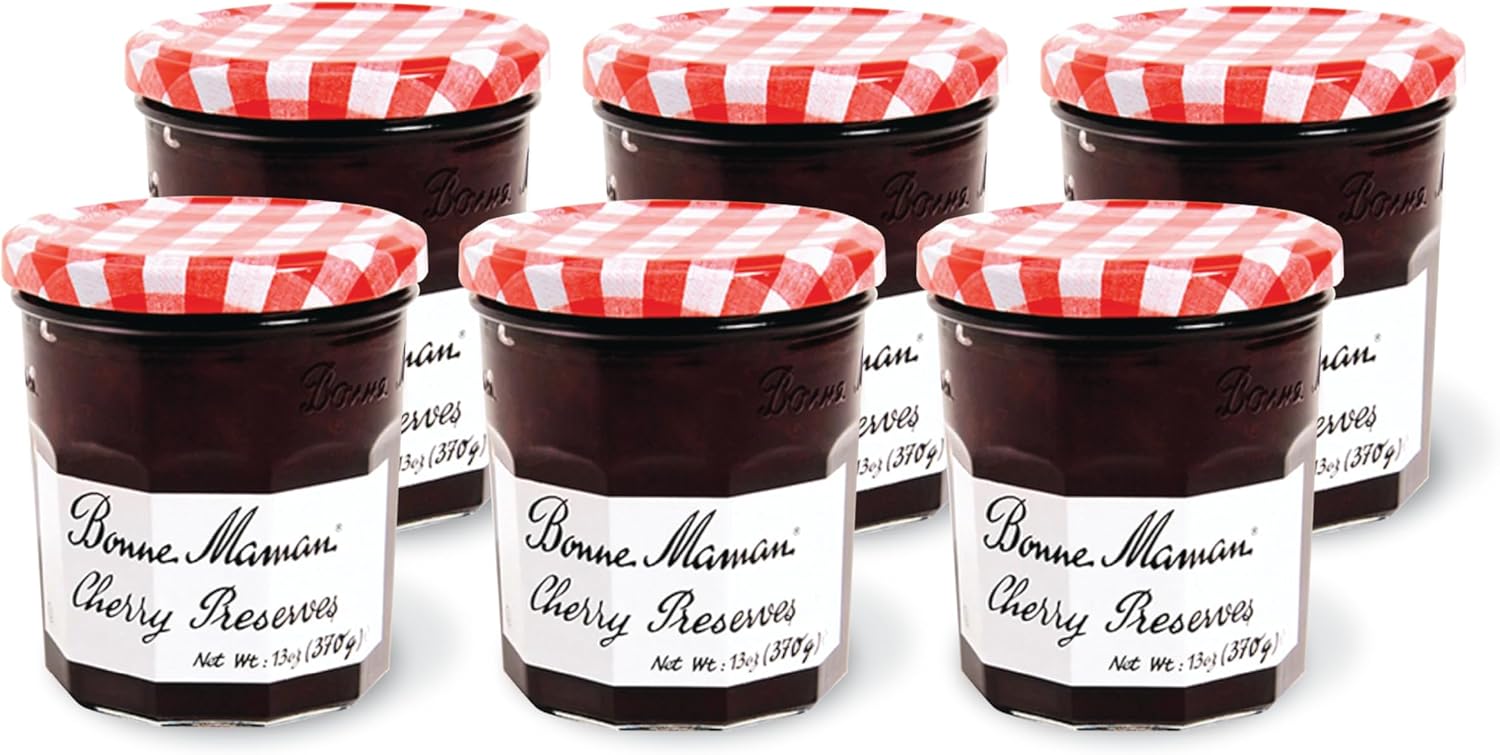 Bonne Maman Cherry Preserves, 13 oz Glass Jars (Pack of 6) – Non-GMO, Made with Simple Ingredients