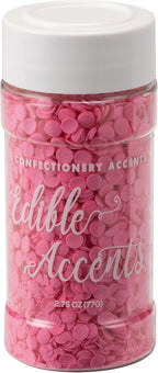 EDIBLE ACCENTS PINK SEQUINS - Confectionery Accents, Gluten Free, Egg Free, Nuts Free, Kosher, Fancy Sprinkles Medley Mix, For Baking, Decorating, Cookies, Cupcakes, Cakes, Great Topping, Jimmies, Sugar Shapes, 2.75oz