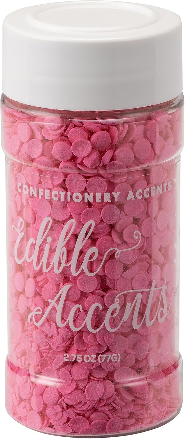 EDIBLE ACCENTS PINK SEQUINS - Confectionery Accents, Gluten Free, Egg Free, Nuts Free, Kosher, Fancy Sprinkles Medley Mix, For Baking, Decorating, Cookies, Cupcakes, Cakes, Great Topping, Jimmies, Sugar Shapes, 2.75oz