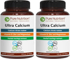 Pure Nutrition Ultra Calcium 1000mg with VIT D3 + K2 | 240 Tabs (120 X Pack of 2) | Calcium Supplement with Calcium Citrate Malate, VIT D3, K2, Moringa Oleifera, Magnesium and Zinc.