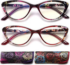 EYEURL Cat Eye Reading Glasses for Womens Set of 2 Blue Light Blocking Computer Readers +1.5 Ladies Eyeglass Quality Frame Lightweight and Comfortable