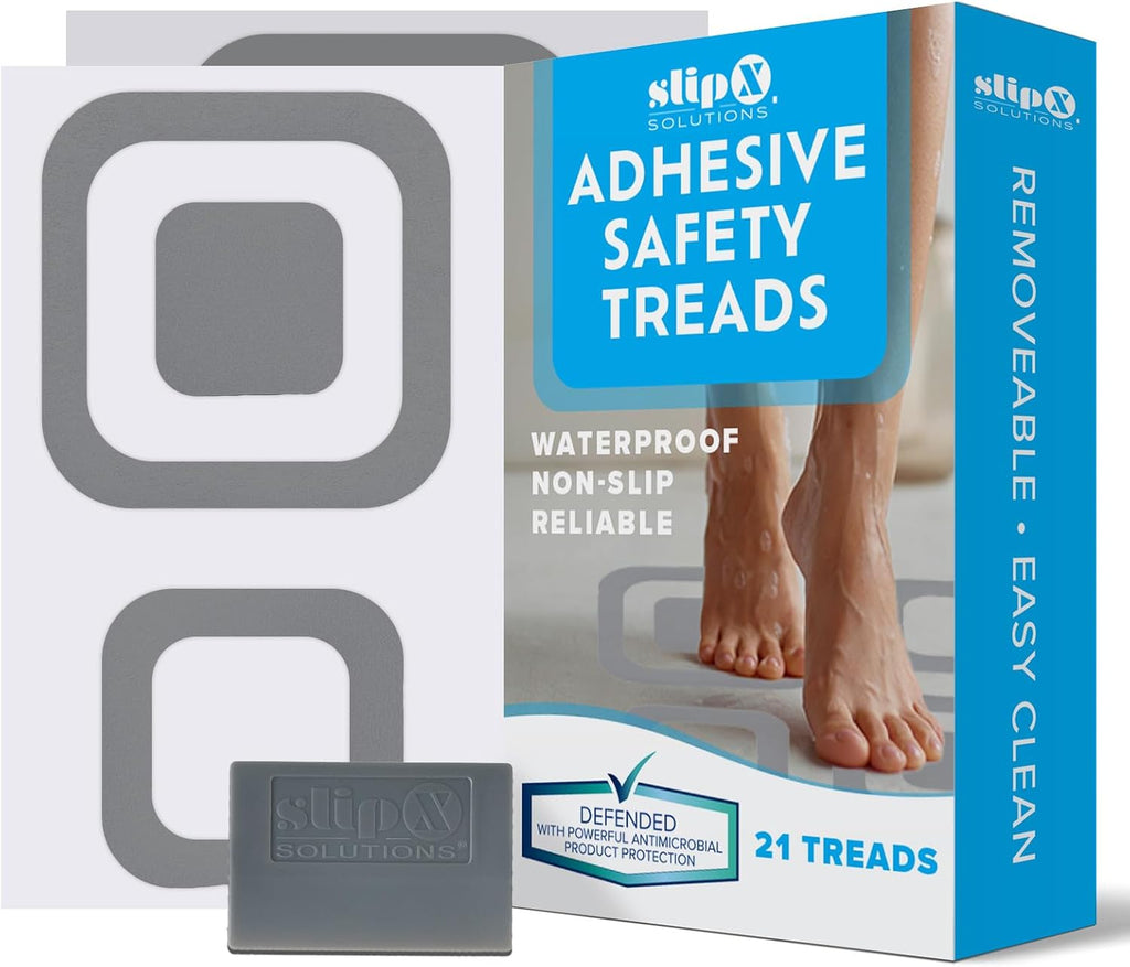 SlipX Solutions Square Adhesive Anti-Slip Safety Treads, Reliable Grip for Bathtubs, Showers, Stairs & More, Power Grip Floor Grips (21 Count, Gray) Design Your Own Pattern
