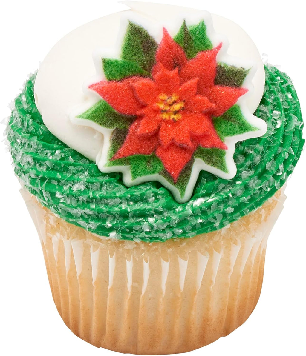 Sugar Dec-Ons® Poinsettia Sugar Cake Decorations, Ready to Use Edible Cupcake Toppers, 72 Shaped Decorations