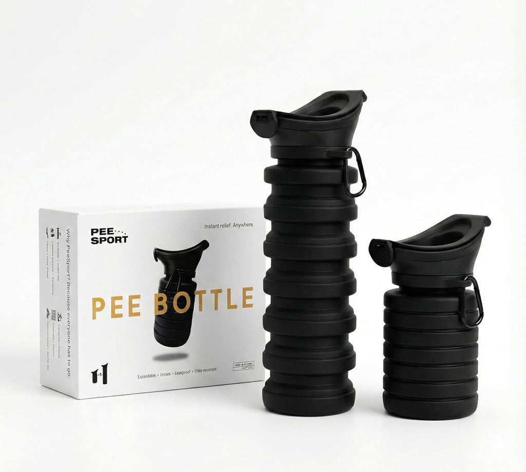 PeeSport Premium Pee Bottle, Portable Urinal for Men & Women, Leakproof Collapsible Silicone Travel Urinal 1000ml, Spill Proof, Car Camping Bedside, Seen on Shark Tank