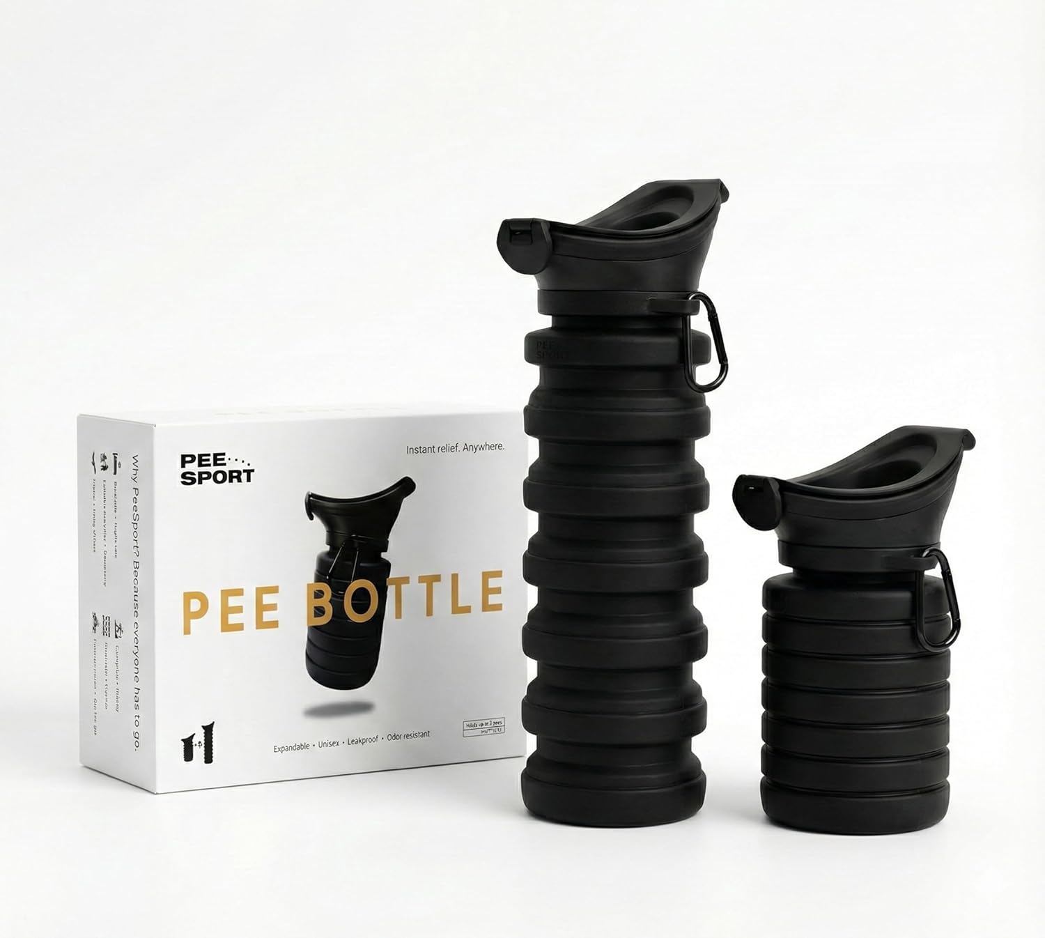PeeSport Premium Pee Bottle, Portable Urinal for Men & Women, Leakproof Collapsible Silicone Travel Urinal 1000ml, Spill Proof, Car Camping Bedside, Seen on Shark Tank