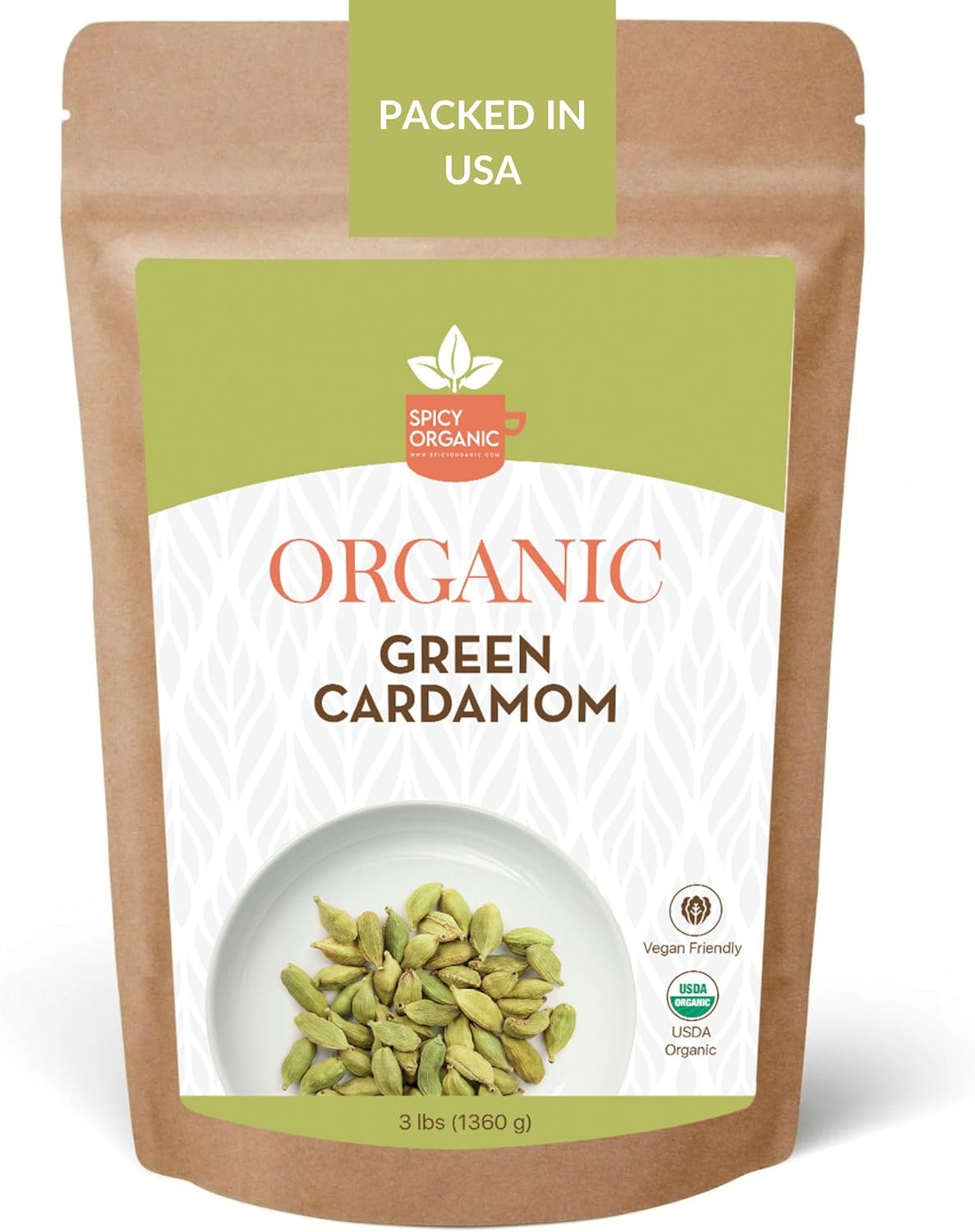 SPICY ORGANIC Green Cardamom Pods – 3 lb - Whole Cardamon Seeds for Authentic Spice Flavor, Natural Cardamon Pod for Tea, Cooking, and Baking- USDA Certified Organic, Gluten-Free, Non-GMO and Kosher