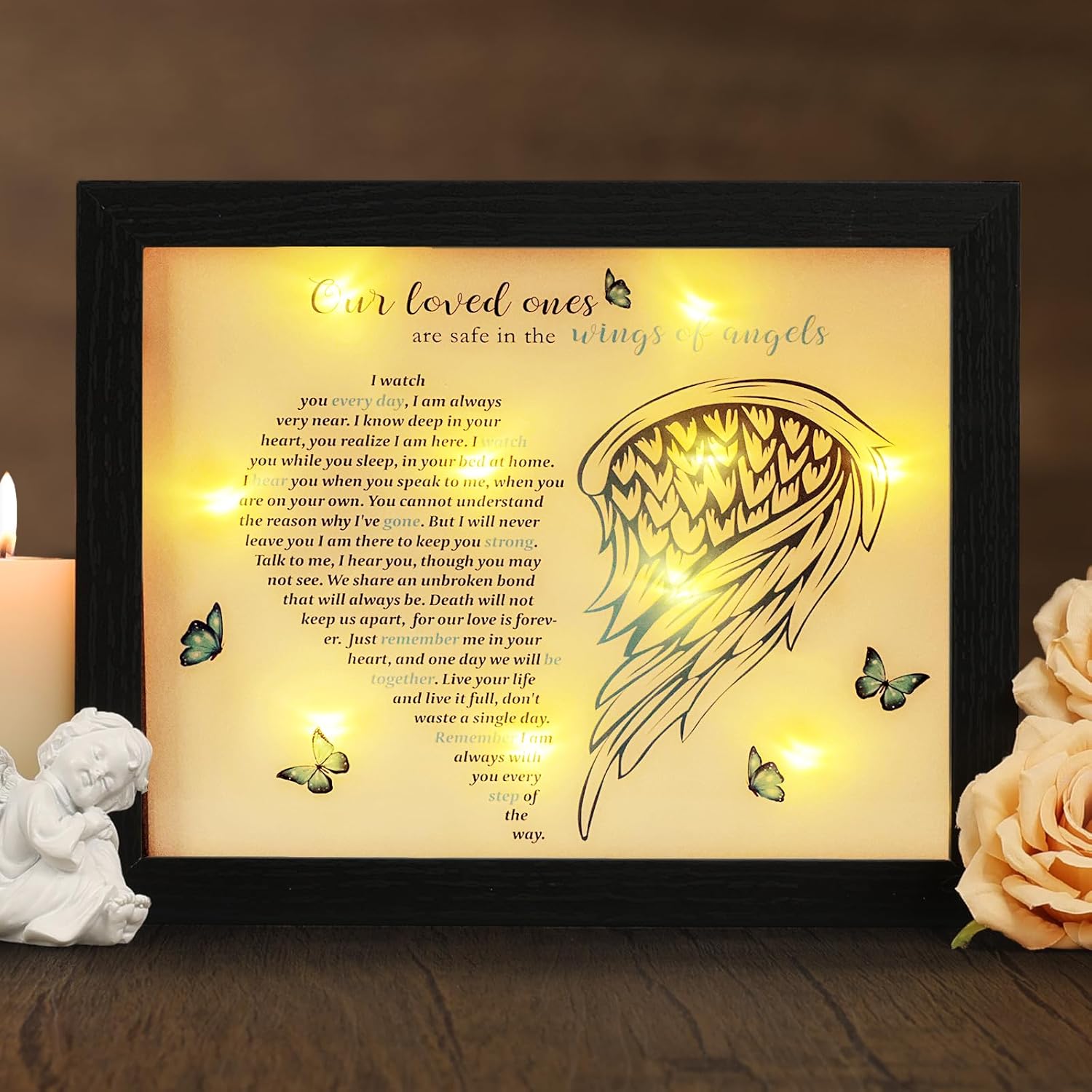Memorial Gifts LED Shadow Box - Sympathy Gift in Memory of Loved One Gifts, Rememberance Gift for Loss of Mother Father Mom Dad, Funeral Condolences Bereavement Grief Gifts,Angel Wings