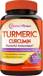 Doctor's Recipes Turmeric Curcumin with Black Pepper Extract, High Absorption Ultra Potency Turmeric Supplement with 95% Curcuminoids, Comfort and Immune Support, Vegan, Non-GMO, 120 Caps