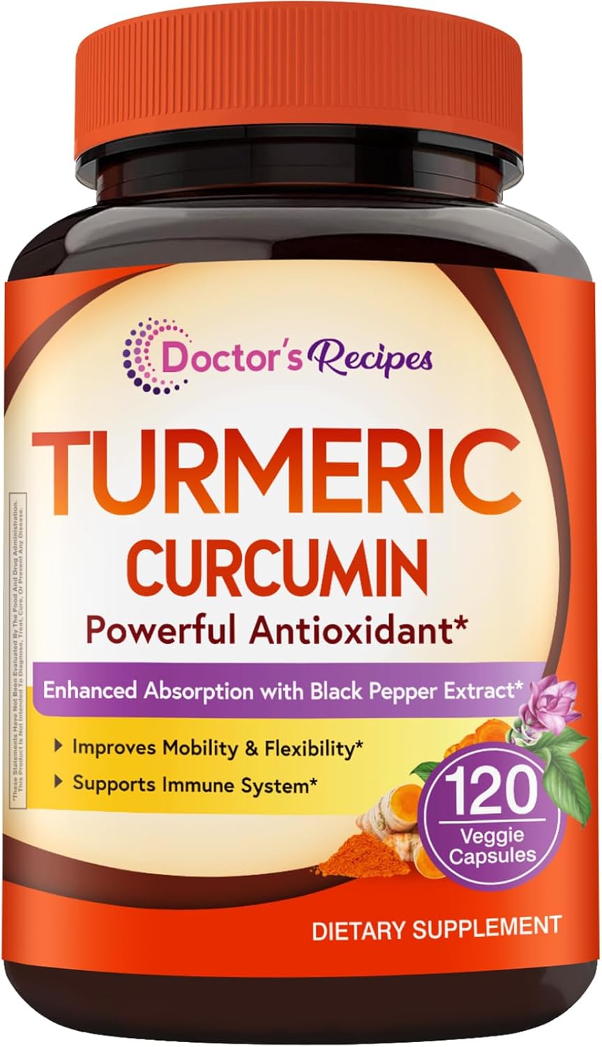 Doctor's Recipes Turmeric Curcumin with Black Pepper Extract, High Absorption Ultra Potency Turmeric Supplement with 95% Curcuminoids, Comfort and Immune Support, Vegan, Non-GMO, 120 Caps