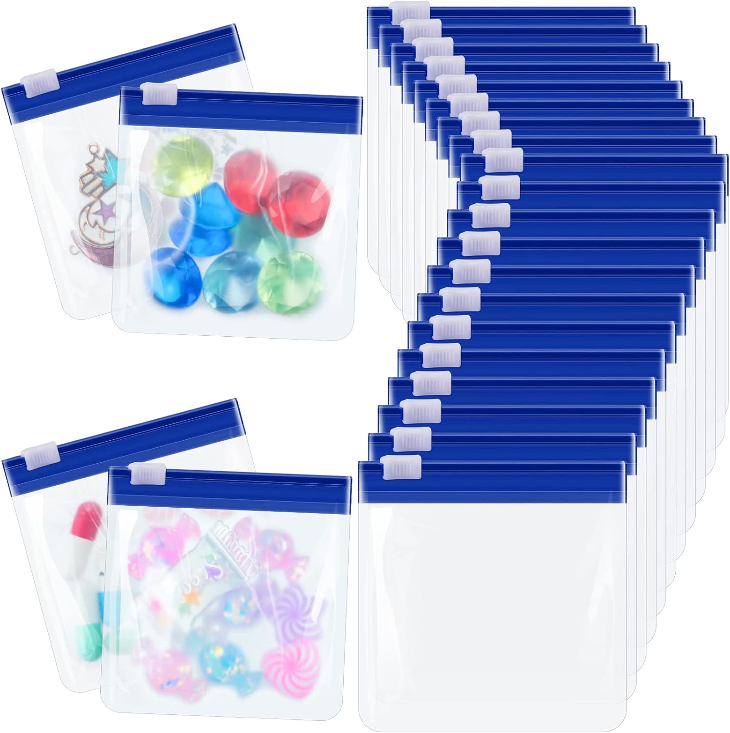 24 Pieces Pill Pouch Bags Zippered Set Reusable Translucent Medicine Organizer Sealing Travel Plastic Bags with Slide Lock for Storage(Dark Blue)
