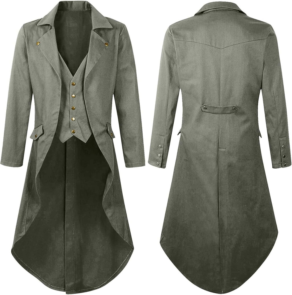 Men's Medieval Steampunk Tailcoat Jacket Vintage Gothic Victorian Frock Coat Uniform Renaissance Halloween Costume