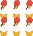 Ercadio 24 Pack Double Sided Table Tennis Cupcake Toppers Table Tennis Cupcake Picks Table Tennis Birthday Cake Decorations Baby Shower Table Tennis Sports Theme Party Cake Decorations, Red-2