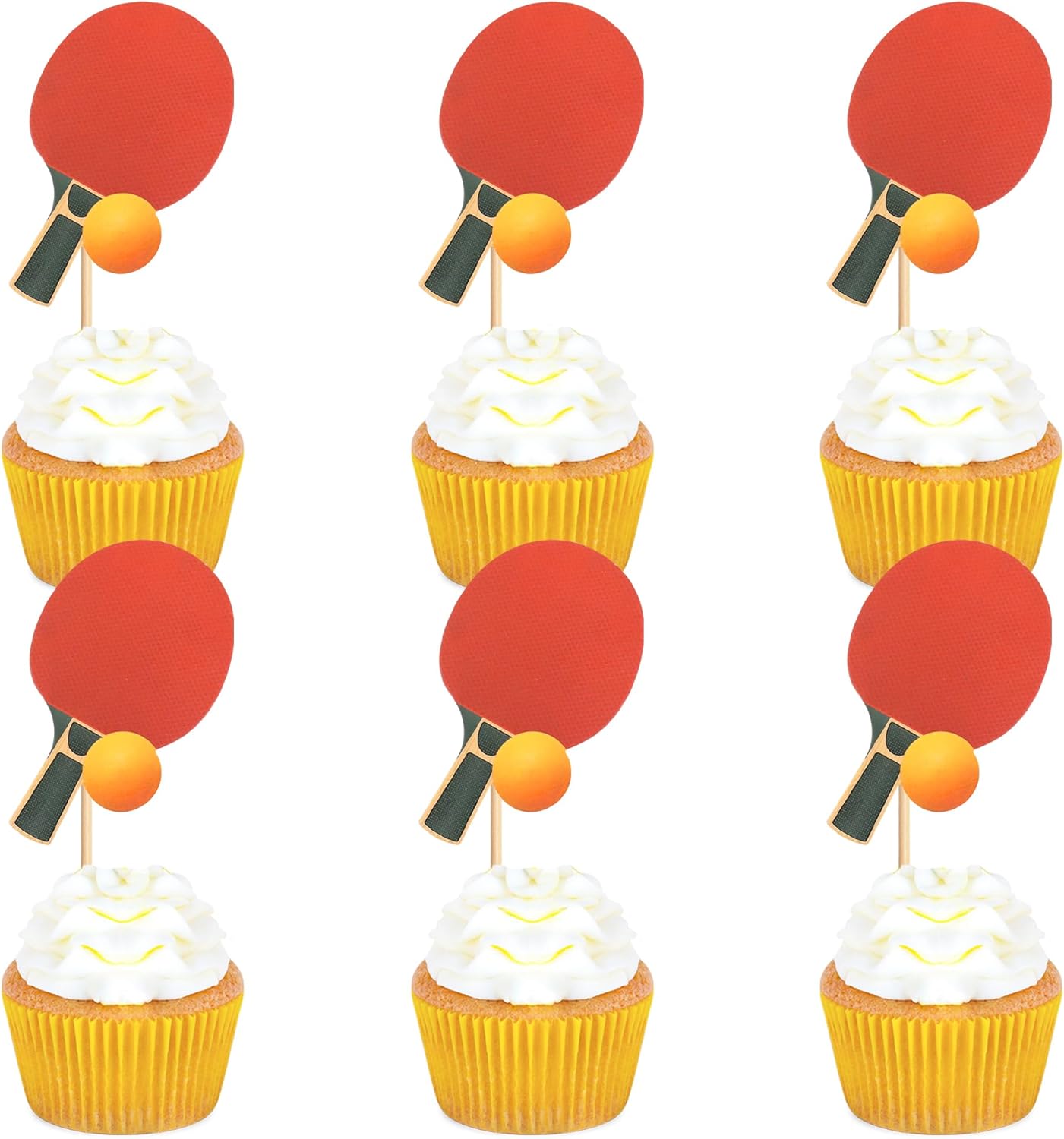 Ercadio 24 Pack Double Sided Table Tennis Cupcake Toppers Table Tennis Cupcake Picks Table Tennis Birthday Cake Decorations Baby Shower Table Tennis Sports Theme Party Cake Decorations, Red-2