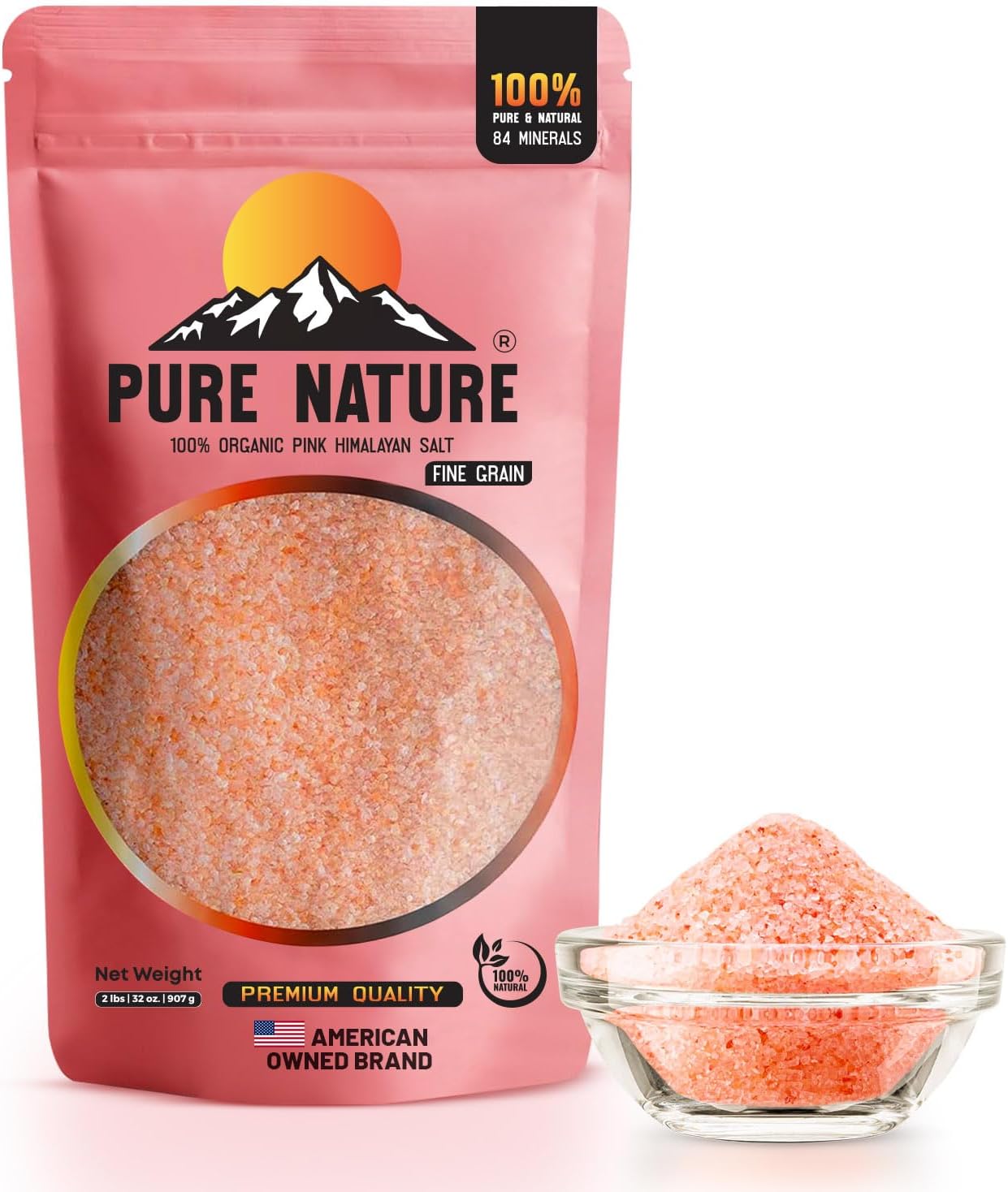 PURE NATURE Himalayan Pink Salt Fine Grain 2 lb Natural Pink Himalayan Rock Salt for Cooking, Baking, and Seasoning, Fine Pink Salt from Pakistan, No Additives, Non-GMO