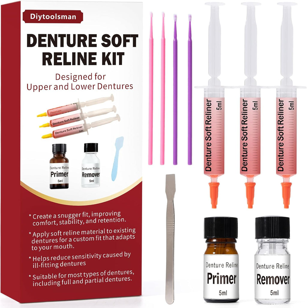 Denture Soft Reline Kit for Upper and Lower Dentures – Ideal for Loose, Ill-Fitting Dentures, Denture Reline Kit for Custom Fit, Long-Lasting Comfort and Stability