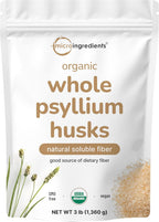 Micro Ingredients Organic Whole Psyllium Husks, 3lbs | Daily Soluble Fiber Supplement with Prebiotics | Psyllium Husk Sourced from India | Non-GMO, Keto Friendly, Vegan