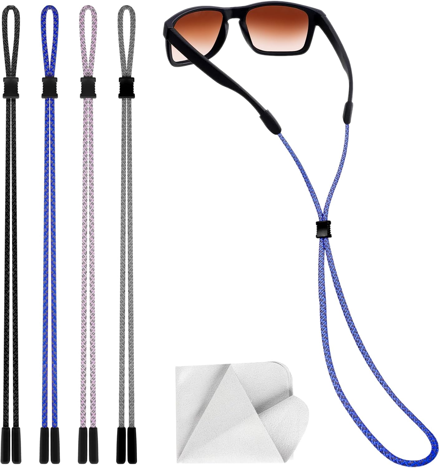 BILIONE Neon Braided Sports Glasses Strap for Men, Women, Kids, Adjustable Eye Glasses Holders around Neck Lanyard String
